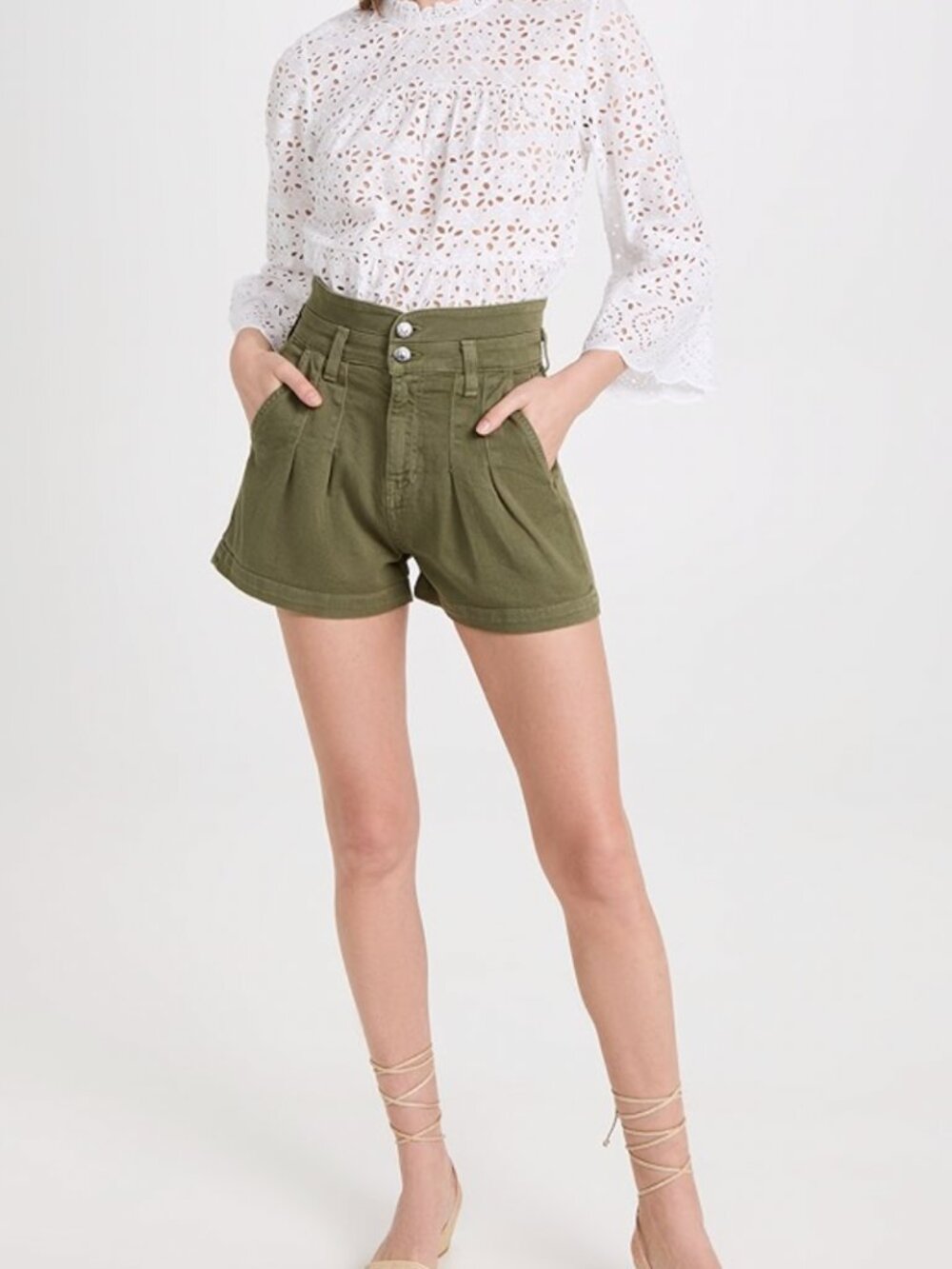 $218 Veronica Beard Olive Green Denim Bermuda Jaylen Jean Shorts size 28